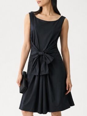 KATE SPADE Black Cotton Sleeveless Midi Dress with Waist Bow Size 8